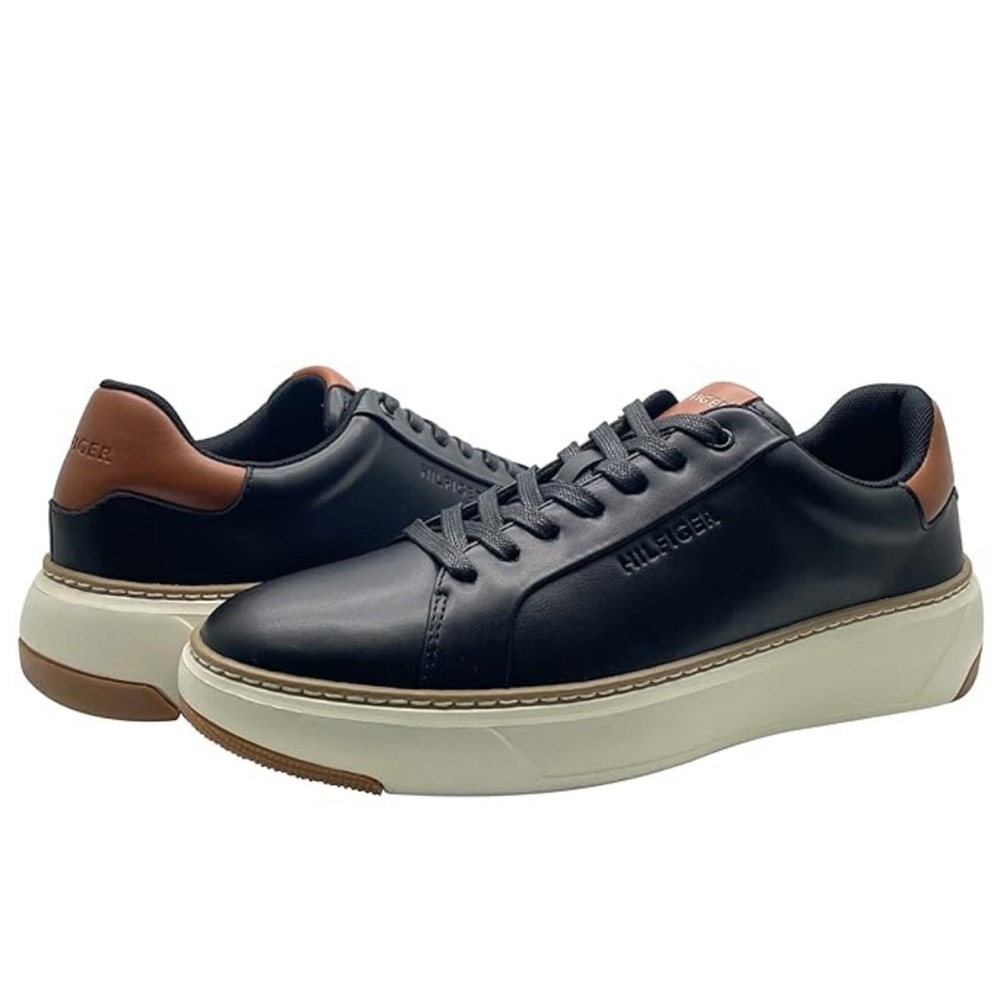 Tommy Hilfiger Men's Hines Lace Up Casual Sneakers in Black/Cognac Mens Size 9.5